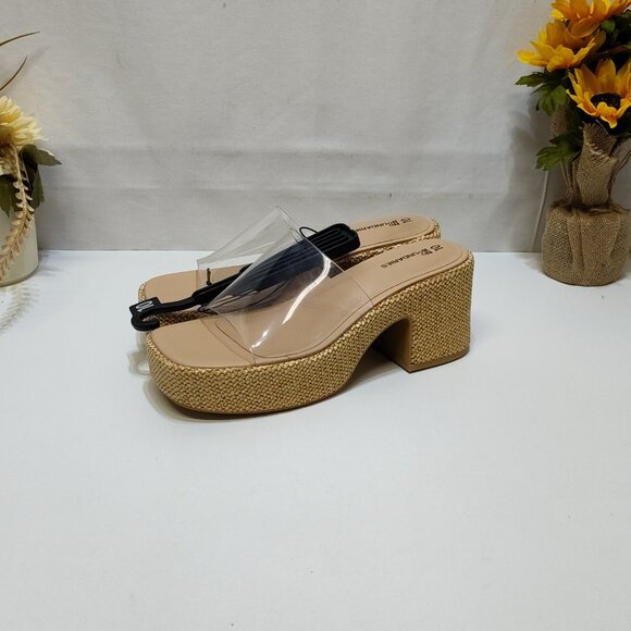 No Boundaries Platform Mule Jute Rattan Sandals Clear Strap Memory Foam Size 10 - Picture 2 of 9